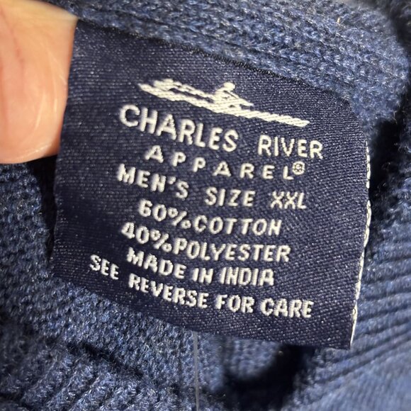 Charles River Apparel Mens Mystic Sweater Hoodie XXL Navy Heather 60% Cotton 40% - Picture 2 of 9